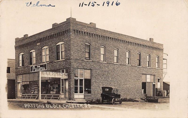 E43/ Chester South Dakota Postcard RPPC 1916 Patton's Gasoline Auto Parts Store