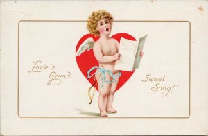 Love's Grand Sweet Song Sportive Cupid Angel Heart Tuck Postcard G23