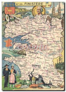 Postcard Old Map Finistere Folklore