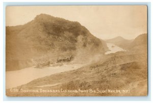 1915 Dredgers Clearing Slide Panama Canal Antique RPPC Photo Postcard 