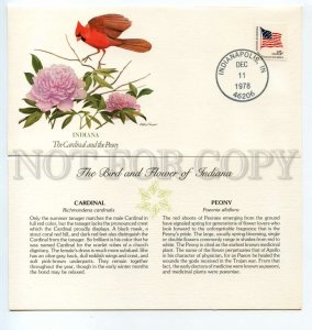 492739 USA 1978 Arthur Singer bird flower Indiana Cardinal peony card