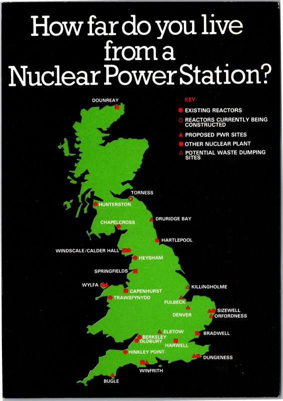 Postcard UK How far do you live from a nuclear power station 1986