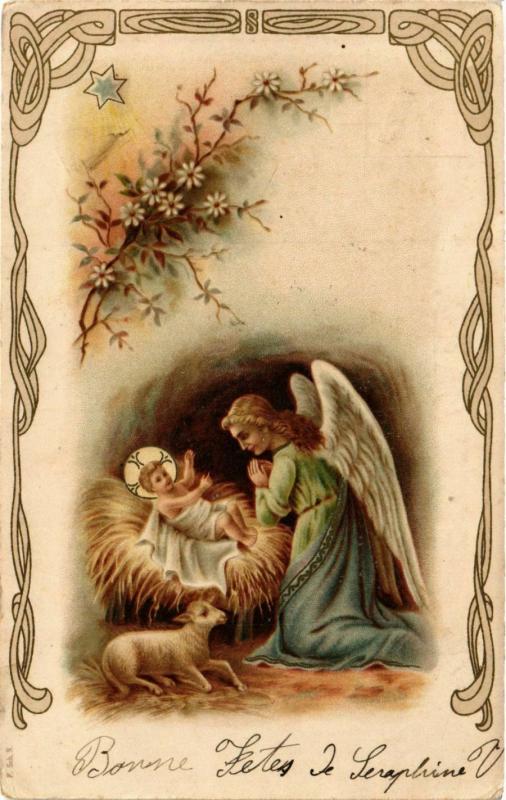 CPA Praying Angel with the Little Jesus and a Lamb ANGELS (777421)