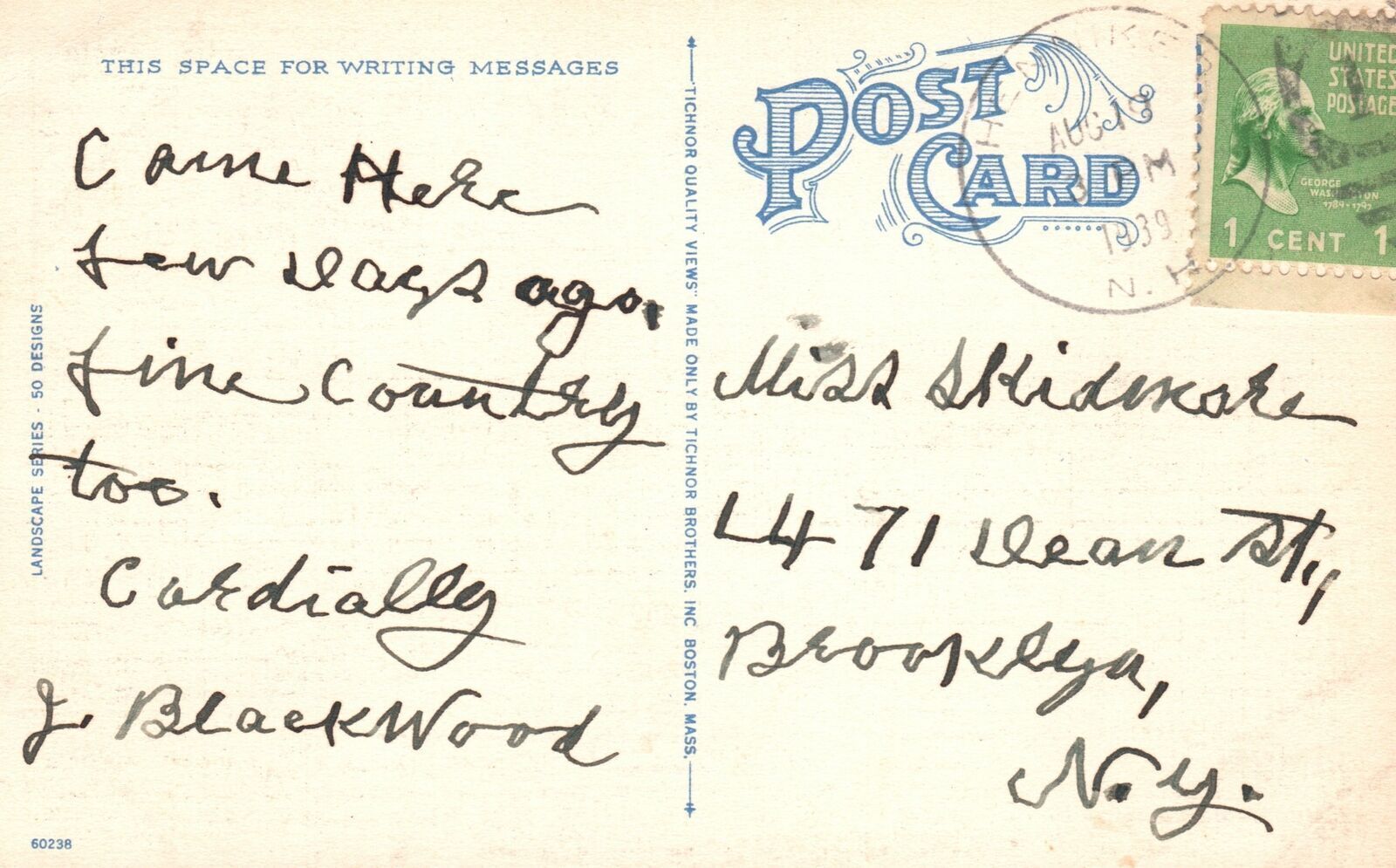 Henniker NHNew Hampshire, 1939 Lake Scene Canoe Tree Lined Vintage