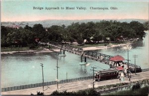 K14/ Chautaqua Ohio Postcard c1910 Miami Valley Trolley line Bridge River  25