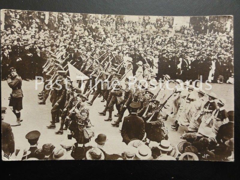 1919 RP Fetes de la Victoire,a Londres, showing Army Nurses & Scottish Regiment