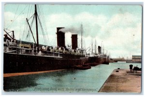 c1910 Huskisson Dock With Baltic Campania Steamer Ship Vintage Antique Postcard