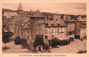 Vintage Postcard 1910s Espalion Place Saint Georges Et Tour Poulenc Paris France