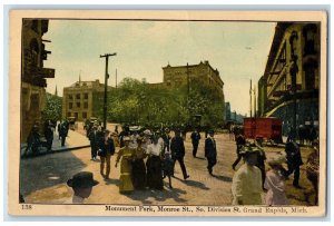 1908 Monument Park Monroe St. Grand Rapids MI Posted Antique Postcard