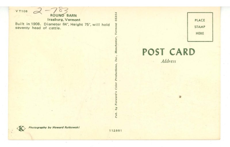 VT - Irasburg. Round Barn Robillard Flats