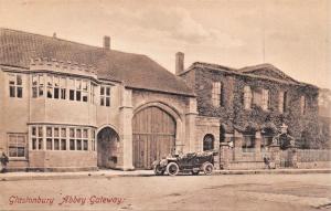 GLASTONBURY SOMERSET UK~ABBEY GATEWAY W/ AUTOMOBILE PHOTO POSTCARD