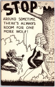 Lady Hugging The Tree Chased By The Wolf  Stop Comic Card Postcard