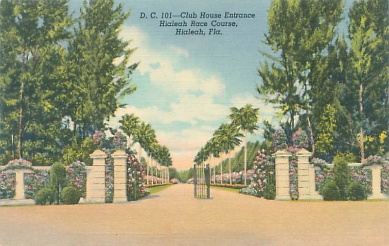 Hialeah Florida Hialeah Race Course Club House Entrance Linen Postcard Unused