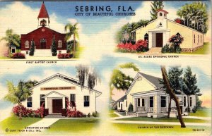 Sebring, FL Florida CHURCHES First Baptist~St Agnes~Christian~Brethren  Postcard
