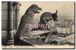 Old Postcard Gargoyle Paris church Notre Dame Chimeres