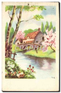 Old Postcard Happy Valentine Moulin wind Iron Horse