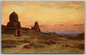 Postcard Cairo Egypt Tombs Caliphs Sunset Desert 1910s DB View