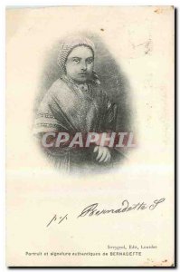 Old Postcard and authentic portrait of Bernadette Signature