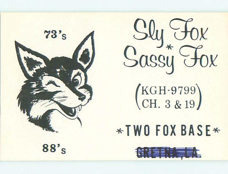 Female Fox - Qsl Ham Radio Card Gretna Louisiana LA t1069