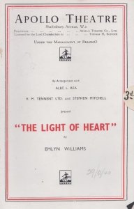 The Light Of Heart Angela Baddeley Romance Apollo London Theatre Programme