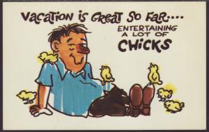 Man & Chicks Comic Postcard