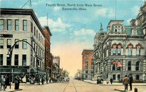 Postcard Ohio Zanesville Fourth Street railroad Tracks 23-13393