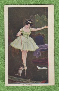 Vintage Postcard PRETTY WOMAN BALLERINA LADY WITH CAT