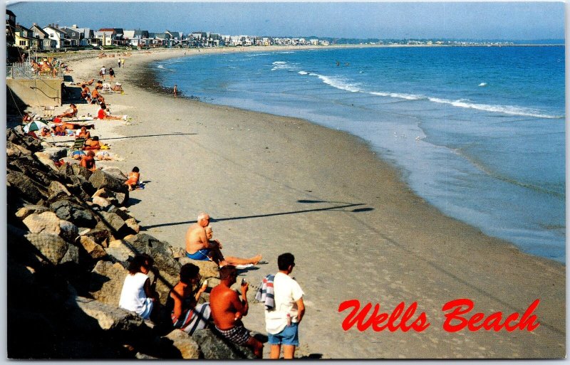 VINTAGE POSTCARD BATHING SCENE AT WELLS BEACH MAINE