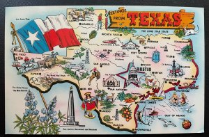 Vintage Postcard 1956 Greetings from Texas (Map), The Lone Star State, Texas