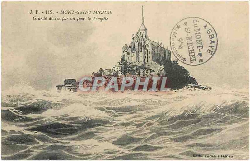 Old Postcard Mont Saint Michel Grande Maree by Day Storm