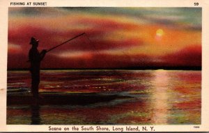 New York Long Island Scene On The South Shore Fishing At Sunset