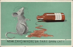 Bamforth Comic Whisky Drunk Mouse Looks for Cat c1910 Vintage Postcard