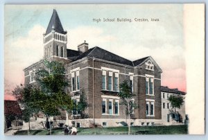 Creston Iowa Postcard High School Building Exterior View c1910 Vintage Antique
