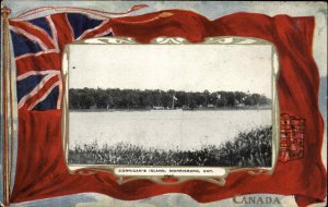 Morrisburg Ontario Corrigan's Island Canadian Flag Border Vintage Postcard