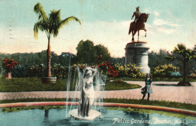 Vintage Postcard 1908 Public Gardens Statue Fountain Boston Massachusetts MA