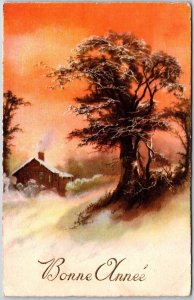 Bonne Anne's Landscape Winter Home On Sunset Greetings Card Postcard