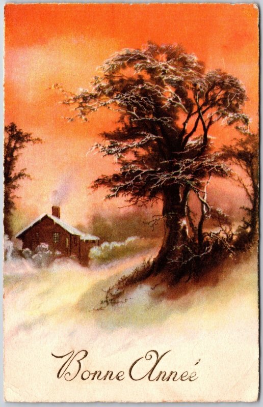 Bonne Anne's Landscape Winter Home On Sunset Greetings Card Postcard