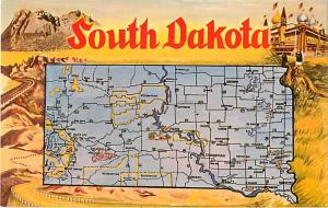 South Dakota Map Postcard with Four Scenes SD