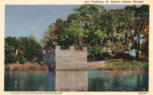 Vintage Postcard 1930's Fort Frederica St. Simon's Island Georgia GA Kodachrome