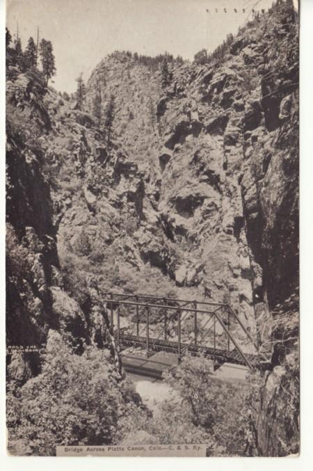 RAILROAD BRIDGE  C&S RY  PLATTE CANON, CO 1914 postcard