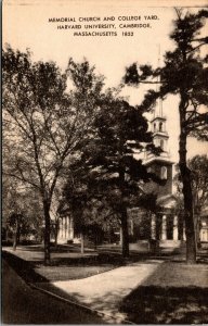 Vtg Cambridge MA Harvard University Memorial Church & College Yard Postcard