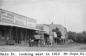 Main Street looking east in 1910 real photo Mount Hope Kansas