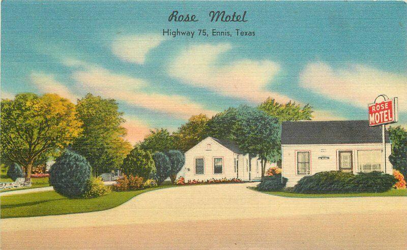 Ennis Texas Rose Motel Highway 75 Nationwide Specialty 1953 Postcard 5677