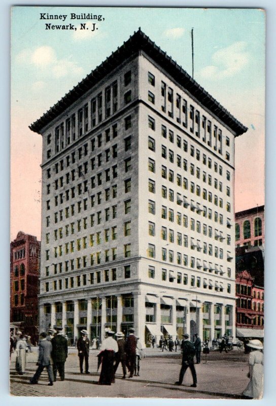 Newark New Jersey NJ Postcard Kinney Building Exterior View 1914 Vintage Antique