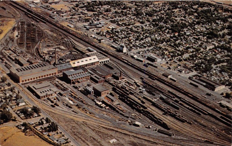 Livingston Montana 1960s Postcard Aerial View Northern Pacicic RR Repair Shops