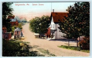 SARGENTVILLE, Maine ME ~ STREET SCENE Hancock County c1910s Leighton Postcard 