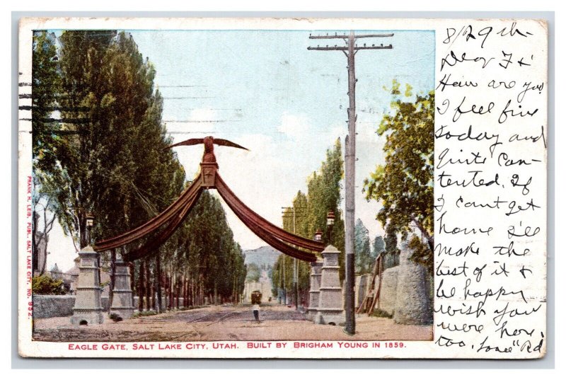 Eagle Gate Looking Toward Capitol Salt Lake City Utah UT UDB Postcard T20