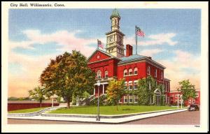 Vintage Linen Postcard City Hall, Willimantic, Conn