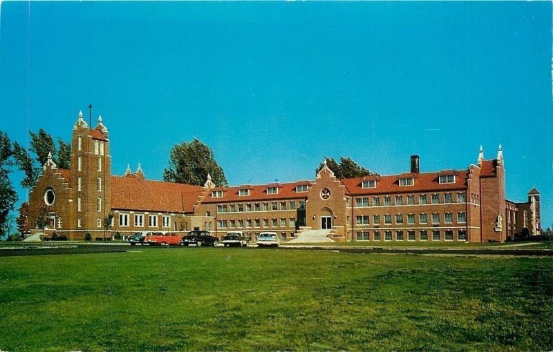 Onamia Minnesota~Lots of Lawn @ Crosier Monastery & Seminary~1957 Cars~Postcard 