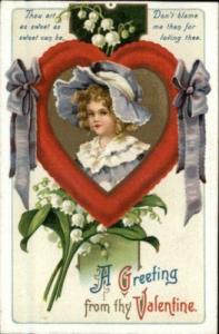 VALENTINE Little Girl c1910 HEART BORDER PC